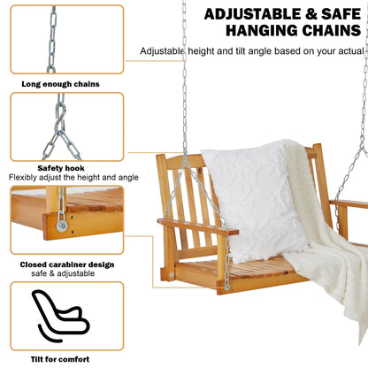 Garvee Outdoor Wooden Porch Swing 4FT, Patio Porch Bench Swing, Heavy Duty 440LBS Hanging Swing Chair Beach Outdoor Swings with Hanging Chain, Spring for Garden Deck Patio Outdoor Yard