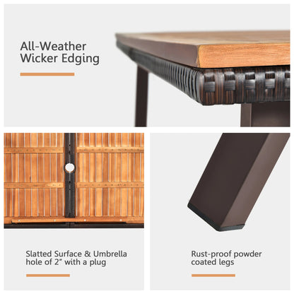 Gymax Rectangle Patio Outdoor Dining Table Acacia Wood Tabletop w/2'' Umbrella Hole