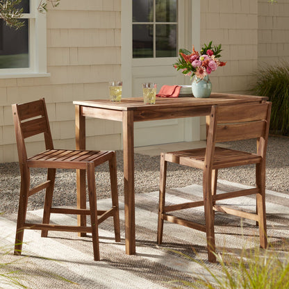 Teal Island Designs Wood Outdoor Bar Stools 24" Set of 2 High Farmhouse Rustic with Ladder Backrest Footrest for Kitchen Counter Island Patio Garden
