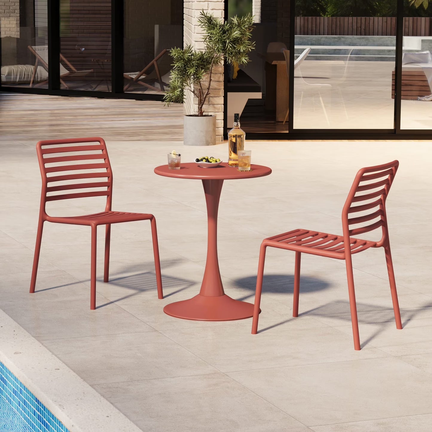 WestinTrends Playa 3-Piece Outdoor Metal Round Dining Table Set With Stackable Resin Patio Dining Chairs, White