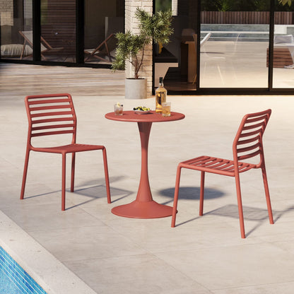 WestinTrends Playa 3-Piece Outdoor Metal Round Dining Table Set With Stackable Resin Patio Dining Chairs, White