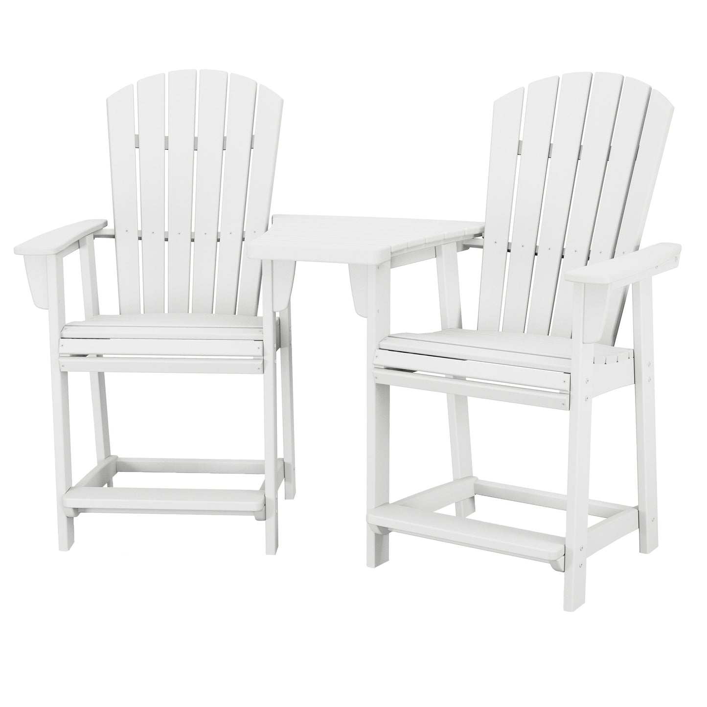 Polywood Portside 3-piece Outdoor Patio Shellback Counter Chair Set with Connecting Table