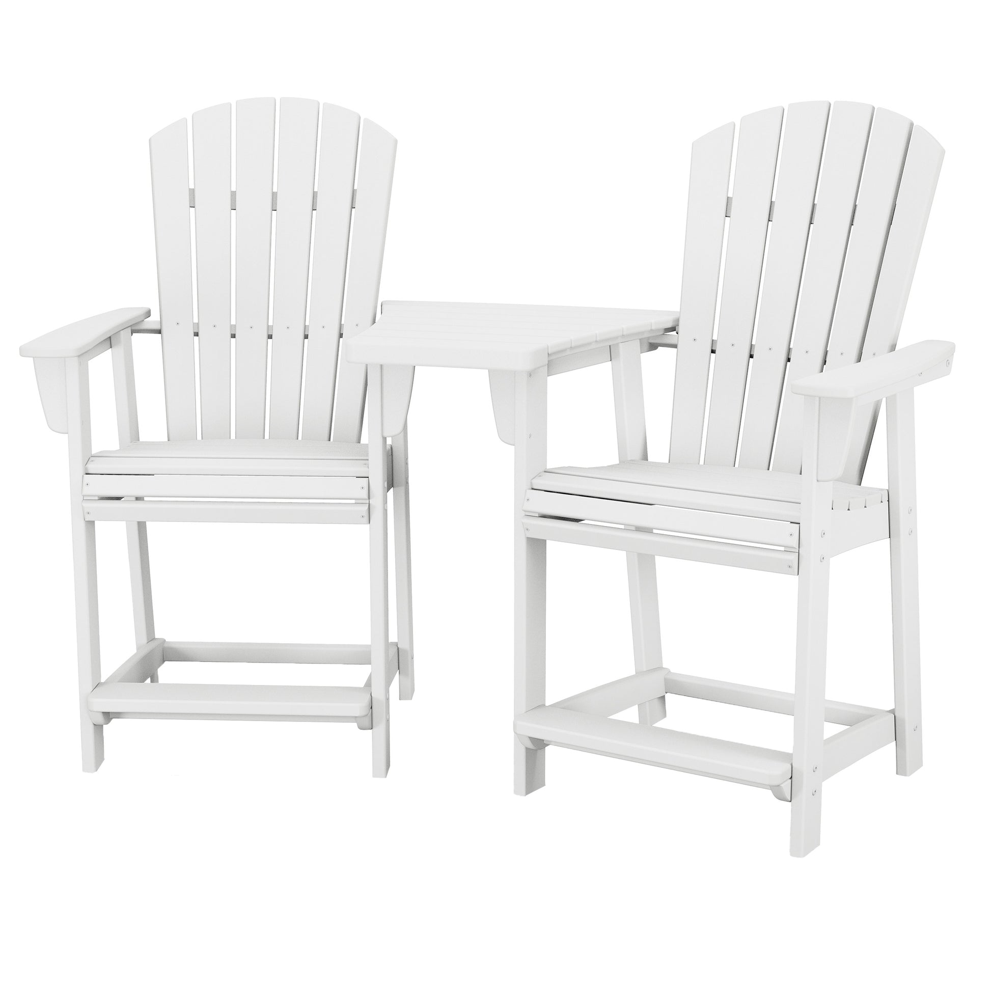 Polywood Portside 3-piece Outdoor Patio Shellback Counter Chair Set with Connecting Table