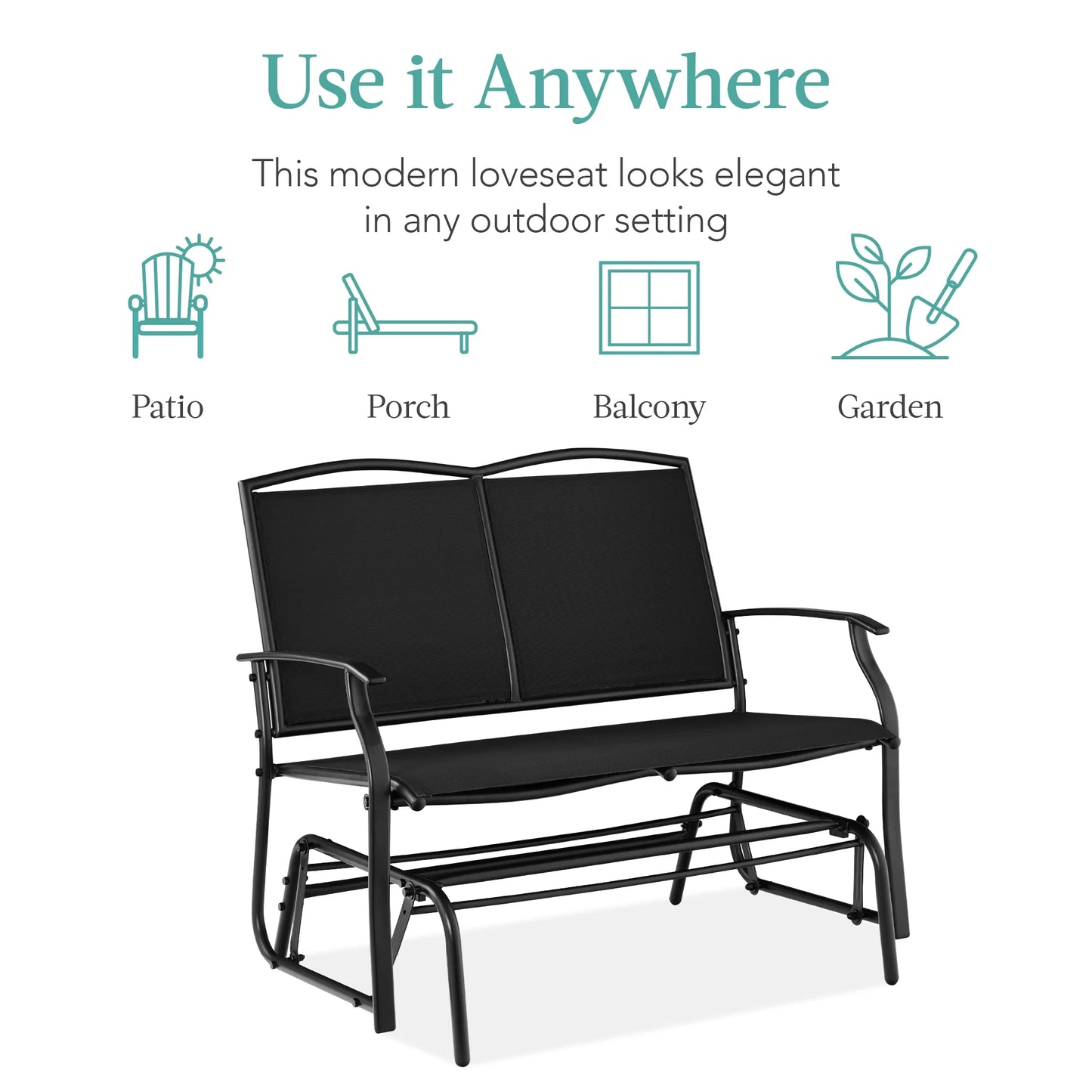 Best Choice Products 2-Person Outdoor Swing Glider, Steel Patio Loveseat, Bench Rocker w/Armrests - Black