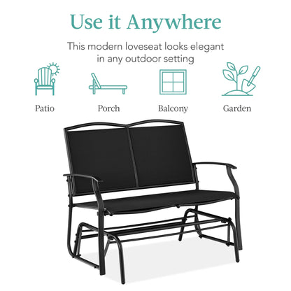 Best Choice Products 2-Person Outdoor Swing Glider, Steel Patio Loveseat, Bench Rocker w/Armrests - Black