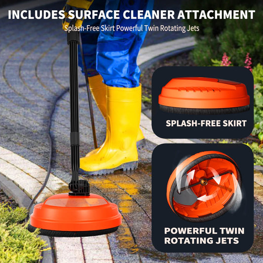 Furnibear 3800 PSI Electric Pressure Washer - Lightweight with Wheels, Easy to Assemble, Includes 5 Nozzles for Cars, Fences, Patios & Driveways