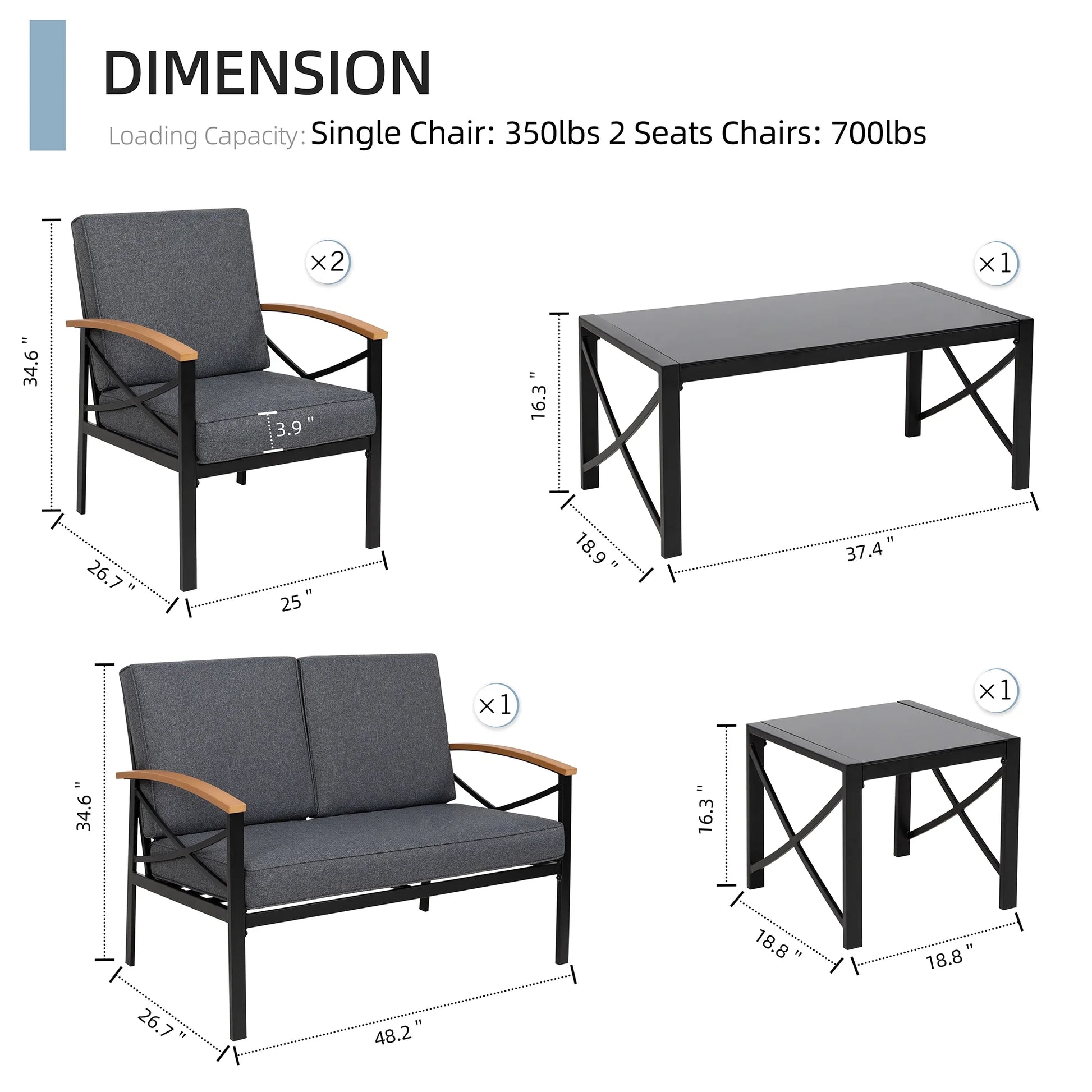 Walsunny Metal Outdoor Patio Furniture Sectional Set 2 Piece, Modern Outdoor Metal Loveseat Sofa Conversation Furniture Set