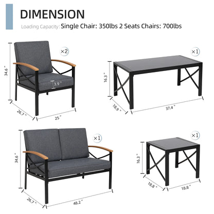 Walsunny Metal Outdoor Patio Furniture Sectional Set 2 Piece, Modern Outdoor Metal Loveseat Sofa Conversation Furniture Set