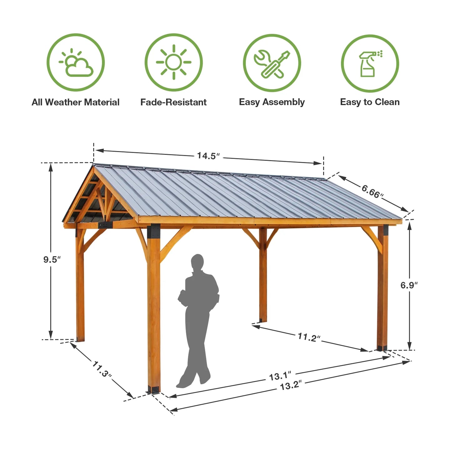 AECOJOY Wooden Gazebo 14.5x11ft for Outdoor BBQ Grill and Relaxation, Sturdy Brown Permanent Pavilion for Patios, Gardens, and Lawns