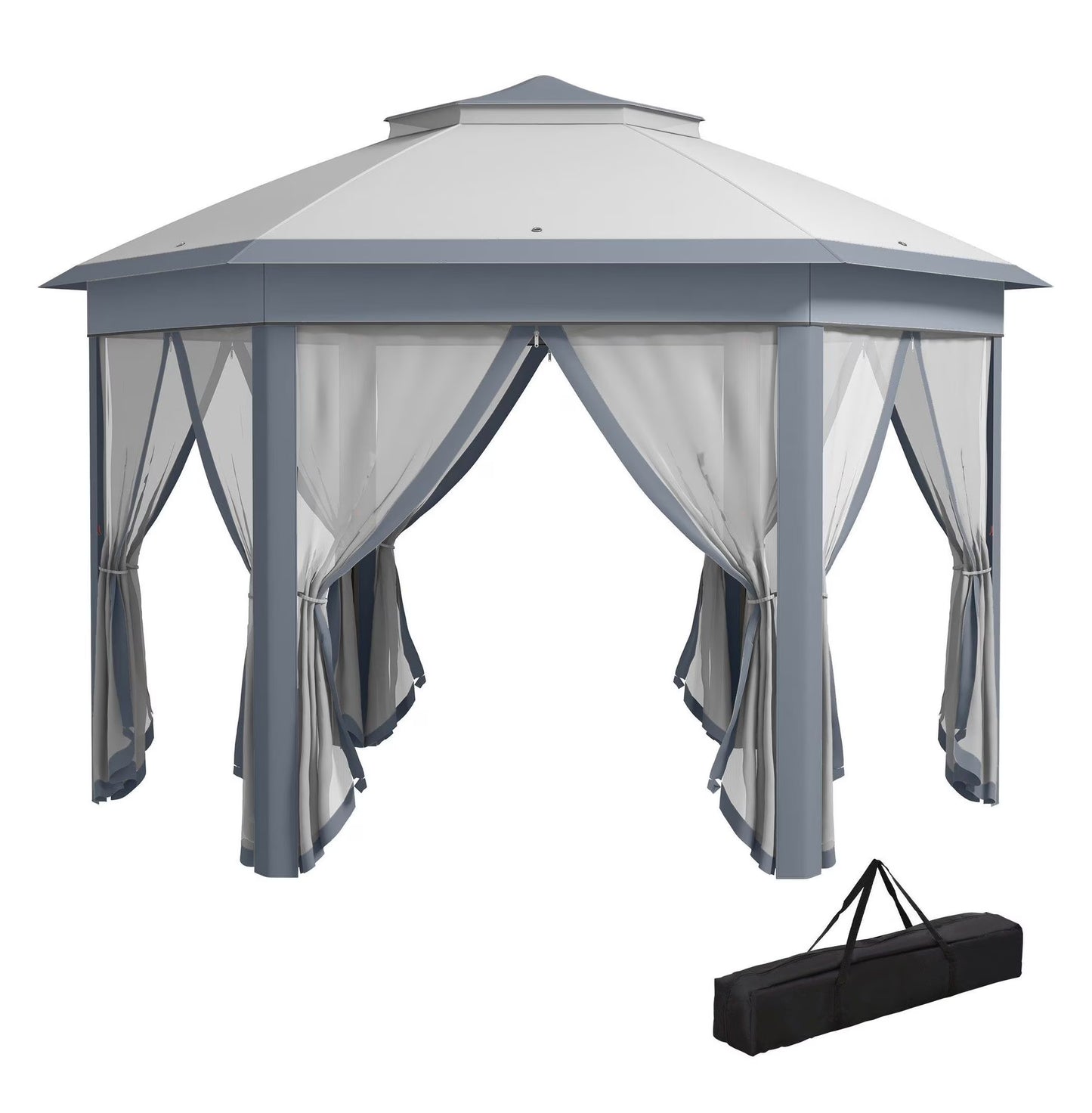 SAZYY 13'x13' Pop Up Gazebo Hexagonal Canopy Shelter with 6 Zippered Mesh Netting for Patio Backyard Garden Wedding Party