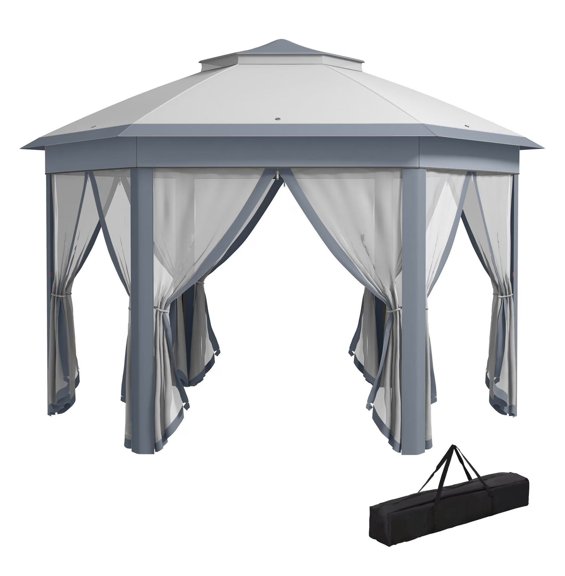 SAZYY 13'x13' Pop Up Gazebo Hexagonal Canopy Shelter with 6 Zippered Mesh Netting for Patio Backyard Garden Wedding Party