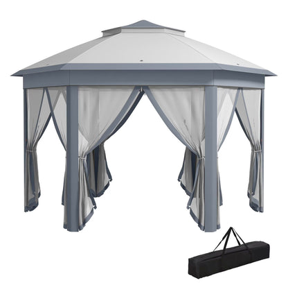 SAZYY 13'x13' Pop Up Gazebo Hexagonal Canopy Shelter with 6 Zippered Mesh Netting for Patio Backyard Garden Wedding Party