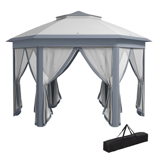 SAZYY 13'x13' Pop Up Gazebo Hexagonal Canopy Shelter with 6 Zippered Mesh Netting for Patio Backyard Garden Wedding Party