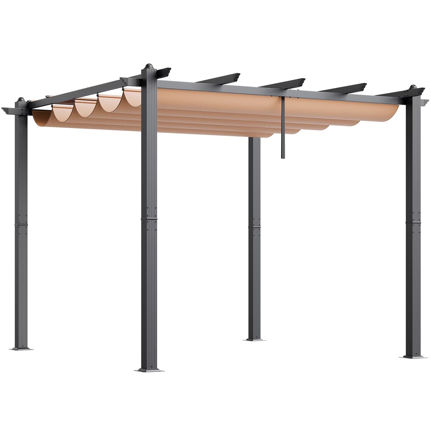 KFFKFF 10'x10' Outdoor Aluminum Pergola with Adjustable Canopy, Modern Design with Sunshade for Patios, Gardens, Decks, and Backyards (Beige)