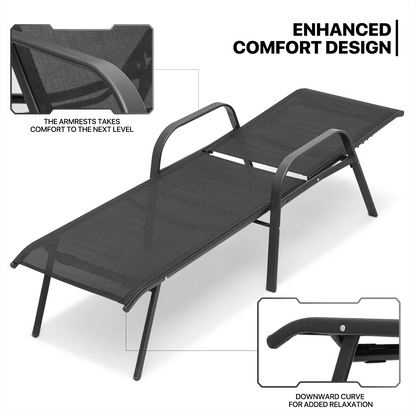 MoNiBloom 2Pcs Outdoor Patio Lounge Chairs with Adjustable Backrest, Pool Recliner Lounge Chaise with Armrest for Beach Backyard Garden, Black