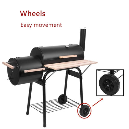 44 Inch Charcoal Grill and Offset Smoker, Portable Backyard Steel BBQ Oven with Wheels, Outdoor Patio Barbecue Cooker with Side Fire Box for Camping, Picnic, Party