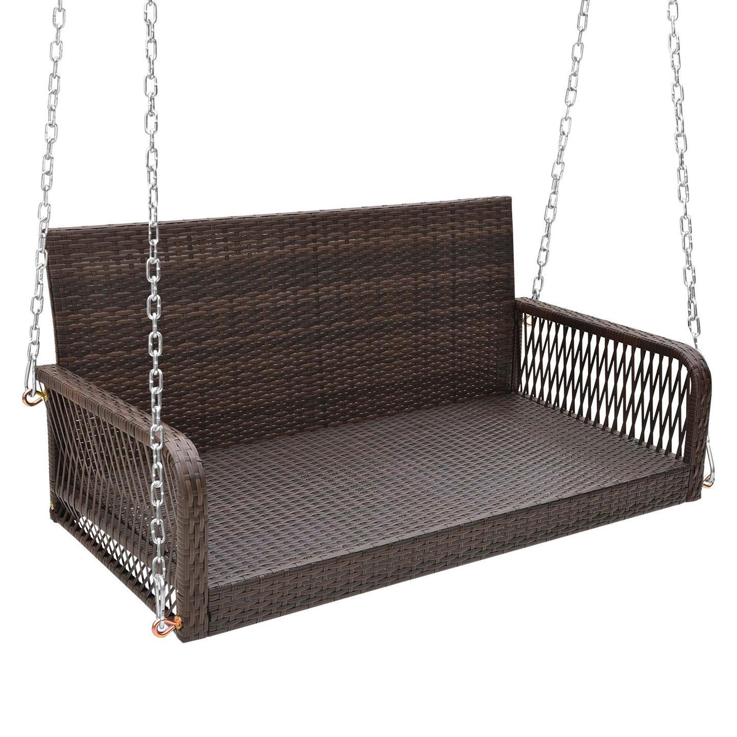Costway Patio Wicker Porch Swing 2-Person Hanging Loveseat Bench Chair with Cushions Beige