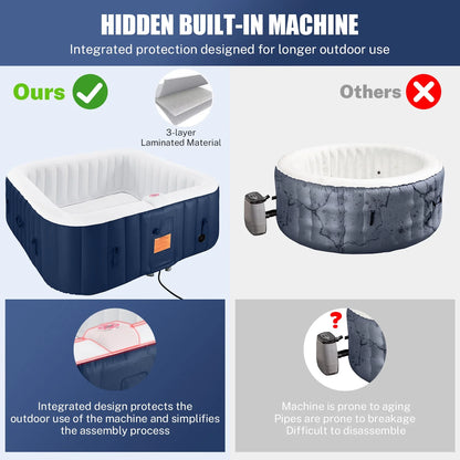 Hot Tub for 4-6 Person, Seizeen Outdoor Patio Large Inflatable Hot Tub Home SPA, with 130pcs Massage Jets, 910L, 4 Filters, 2 Cup Holders, Lockable Cover, Storage Bag, Max 104° F, 73in, Navy