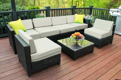 Mcombo Aluminum Outdoor Patio Furniture Sectional Set Black Wicker Sofa All-weather Resin Rattan Conversation Chair with Cushions 6080-1007 Cw