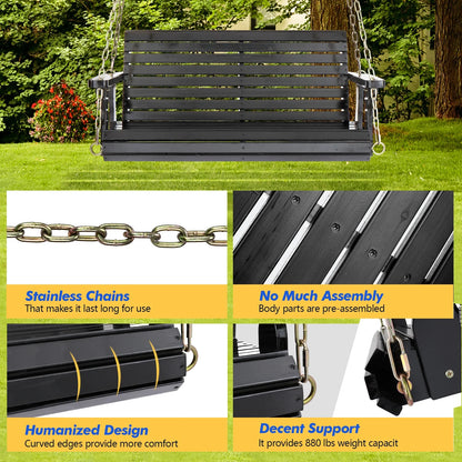 Zimtown Patio Wooden Porch Swing Swing Chair Bench Heavy Duty 880lbs with Hanging Chains for Outdoors,4 FT, Black