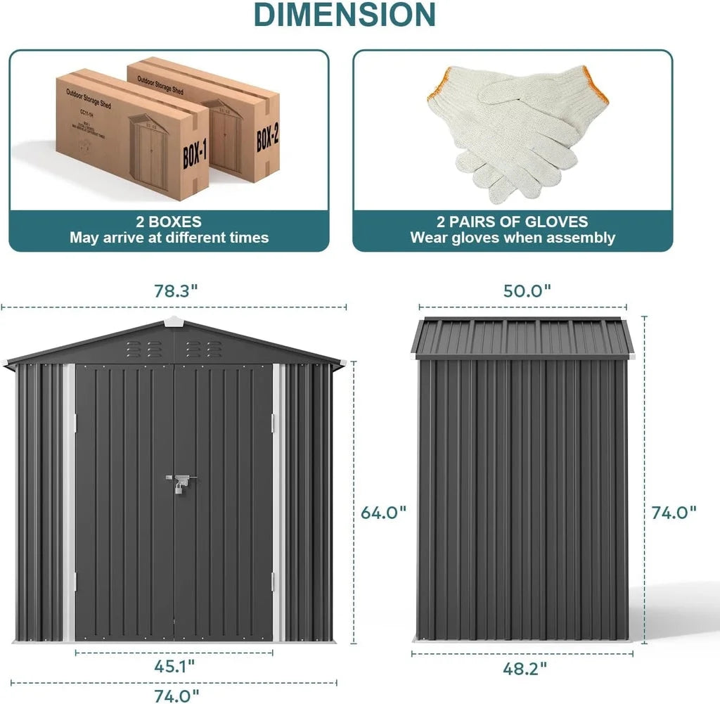 6' x 4' Outdoor Storage Shed with Lockable Door, Aiho Metal Garden Shed, House Storage Sheds Outdoor for Backyard, Garden & Patio Organization - Dark Gray