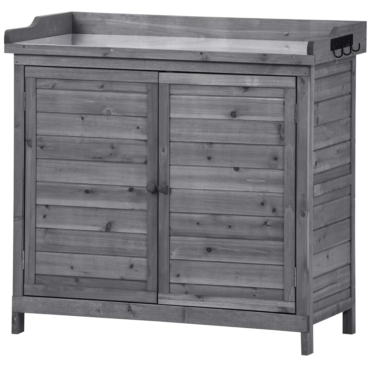 Potting Bench Table, Wooden Patio Workstation Storage Cabinet Garden Shed with 2-Tier Shelves & Side Hook, Outdoor Potting Bench Work Bench for Backyard Courtyards, 39''Lx19.1''Wx37.4''H, Orange