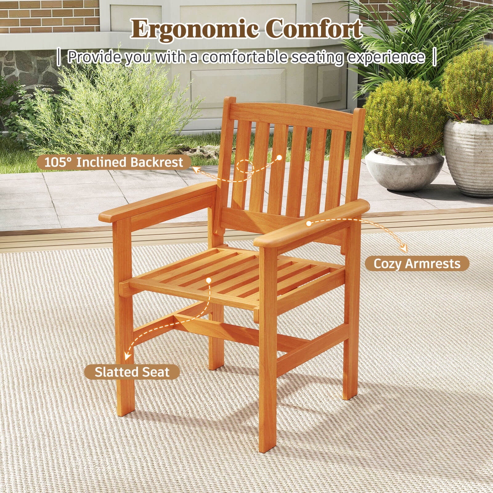 Costway 7 PCS Patio Wood Dining Table Set with 2? Umbrella Hole Outside Furniture Set