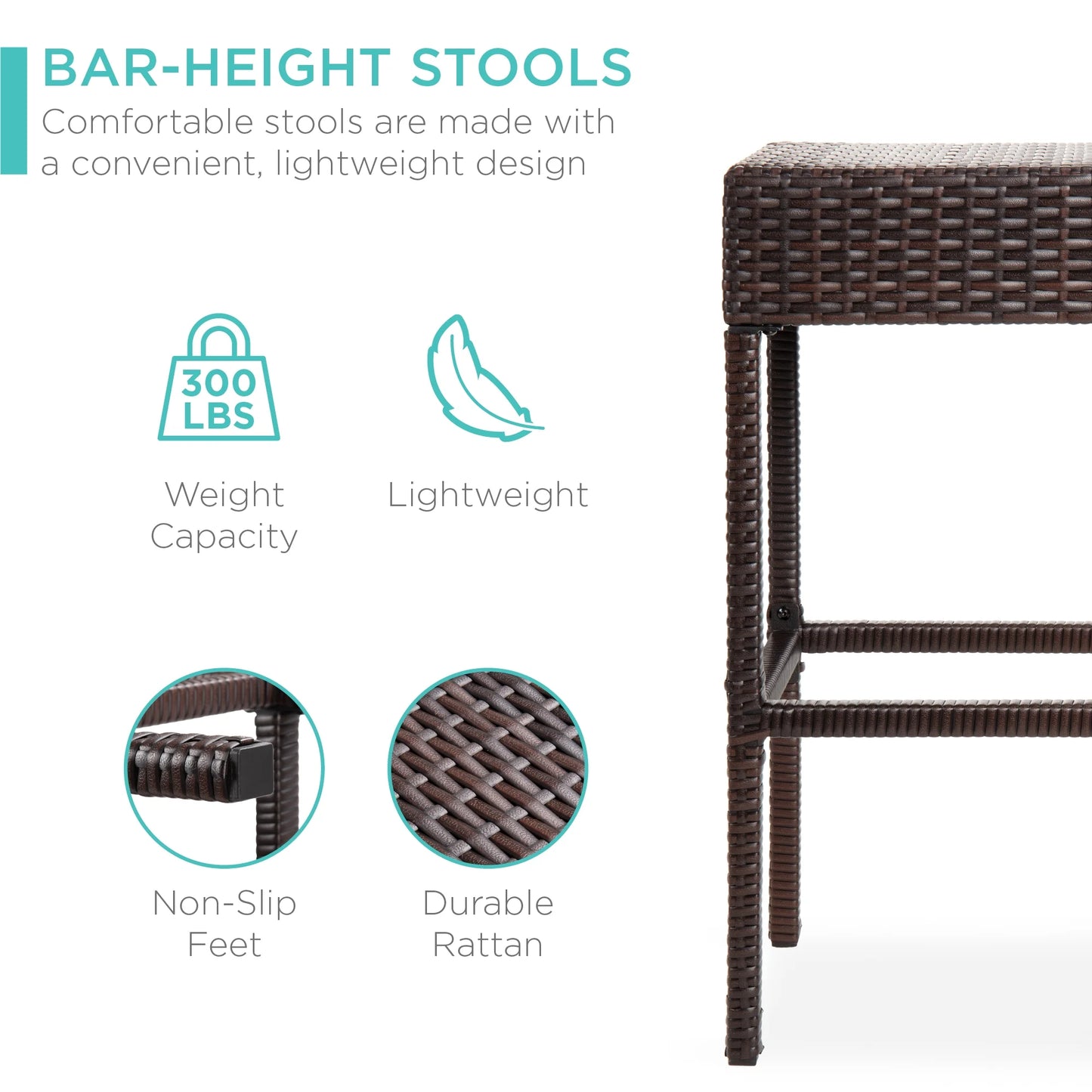 Best Choice Products 5-Piece Patio Wicker Bar Set w/Built-In Bottle Opener, Hidden Storage Shelf, 4 Stools - Brown