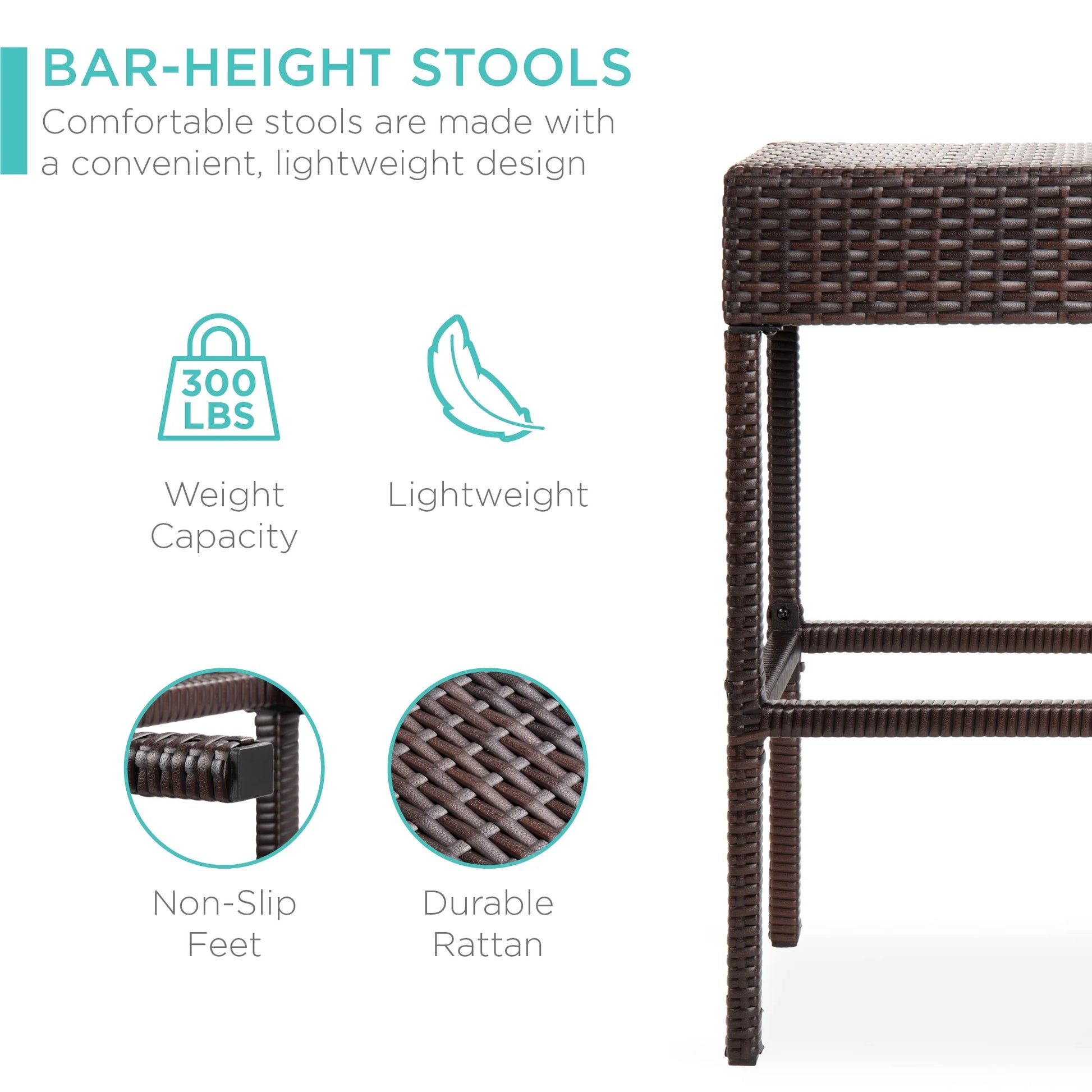 Best Choice Products 5-Piece Patio Wicker Bar Set w/Built-In Bottle Opener, Hidden Storage Shelf, 4 Stools - Brown