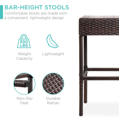 Best Choice Products 5-Piece Patio Wicker Bar Set w/Built-In Bottle Opener, Hidden Storage Shelf, 4 Stools - Brown