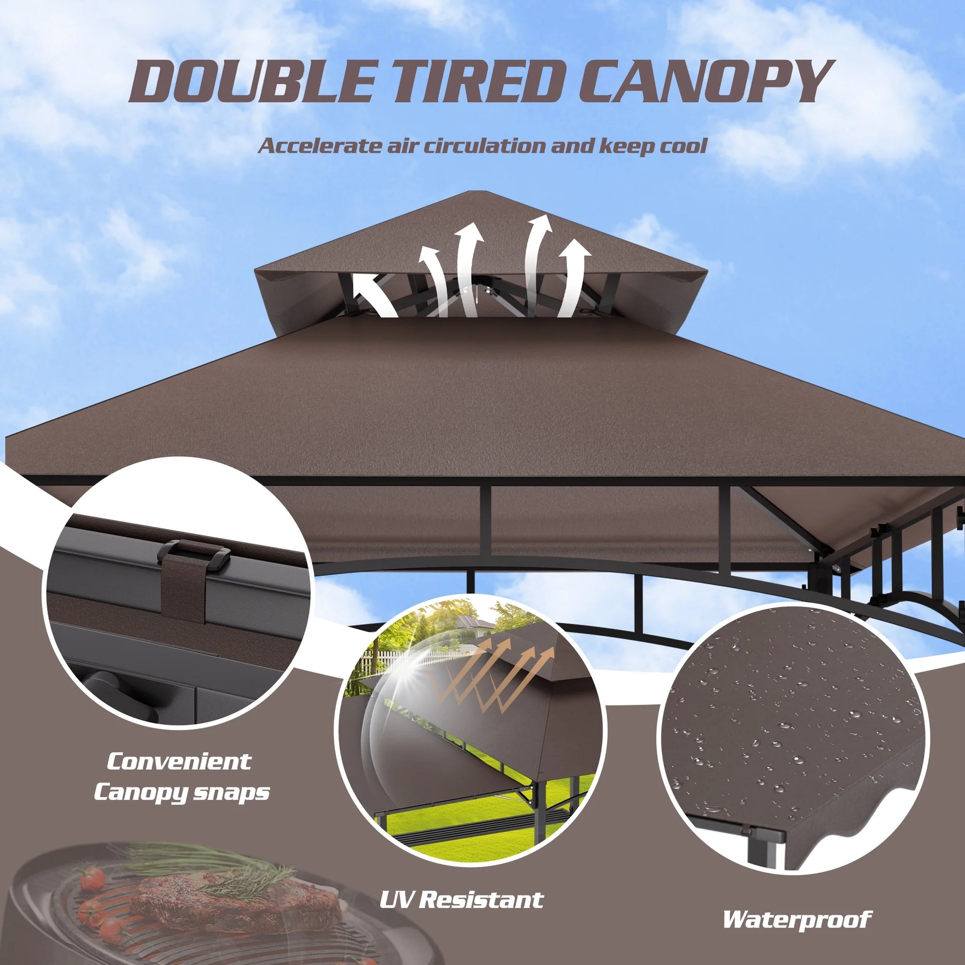 Magic Union 8'X8' Grill Gazebo Canopy - Heavy Duty Steel Frame, Double Tiered Grill Canopy for Outdoor Grill W/Shelves, Ceiling Hooks and Ground Stakes, Patio Canopy Tent BBQ Gazebo for Backyard