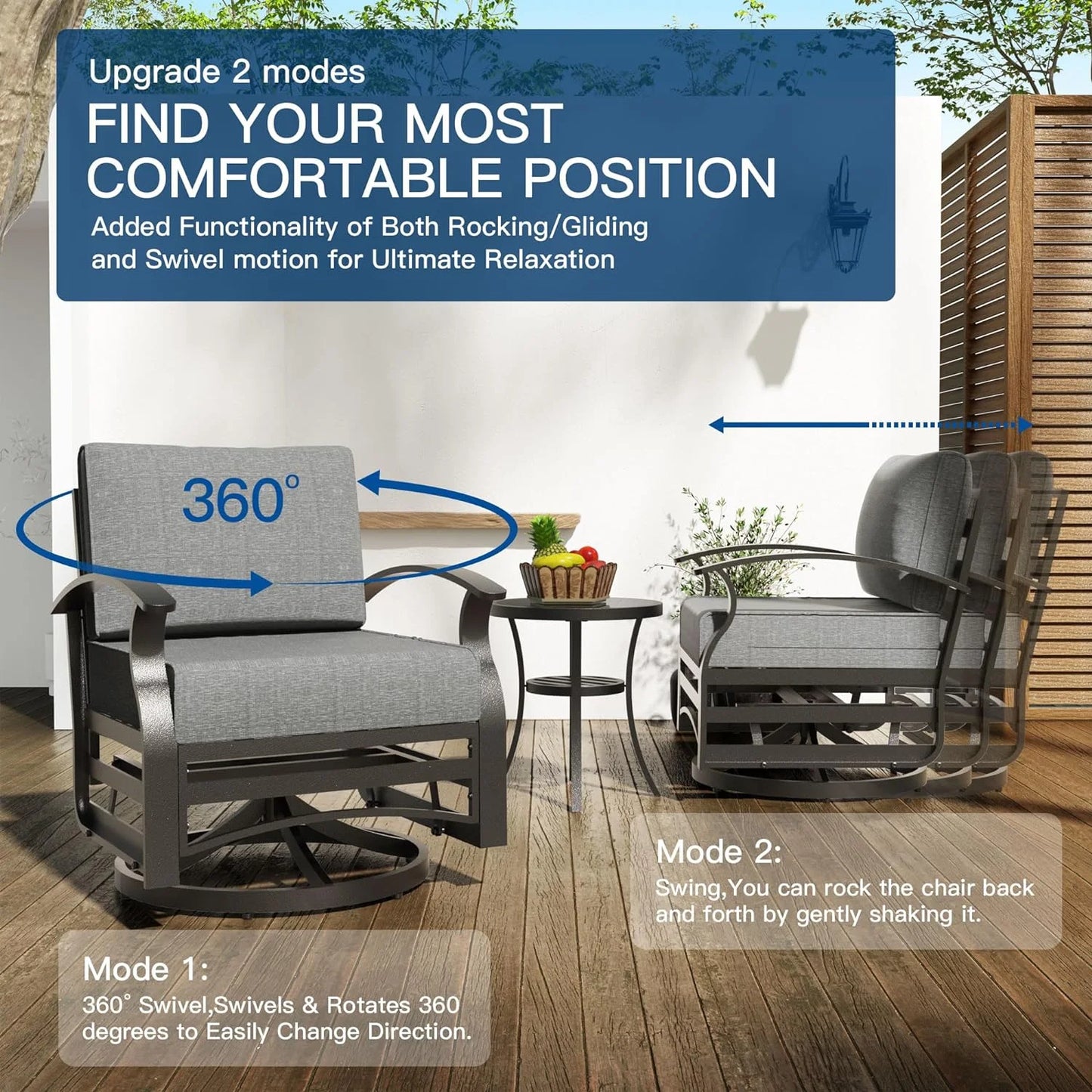Gotland Aluminum Patio Furniture Set,7 Pieces 10 Seat Metal Outdoor Furniture Conversation Set w/Swivel Chairs,Navy Blue