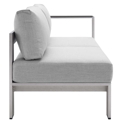 Modway Shore Sunbrella Fabric Outdoor Patio Aluminum 7 Piece Sectional Sofa Set in Silver Gray