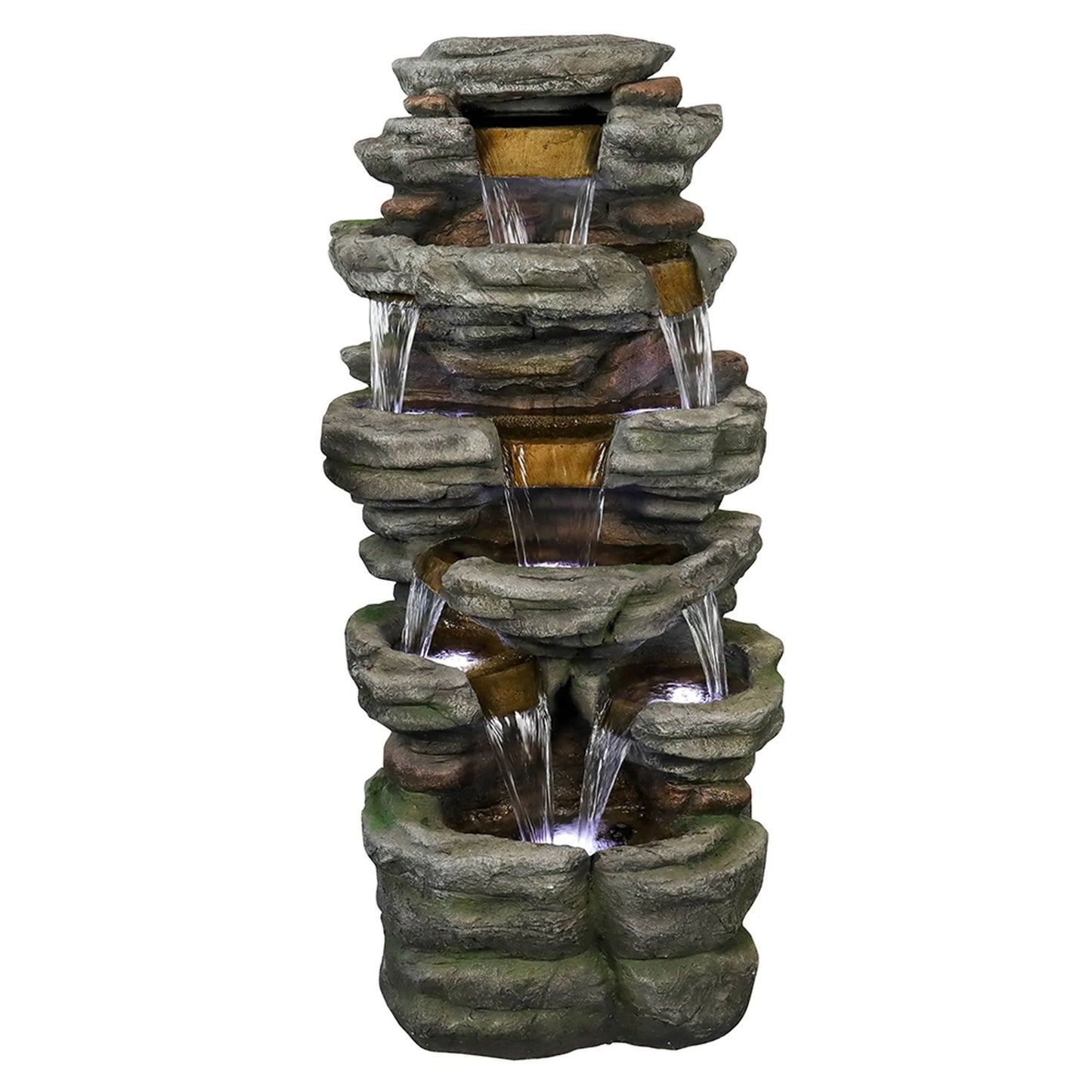 Willwolfer Rockery Outdoor Floor Water Fountain with Light LED 47.2" High Cascading Waterall for Yard Garden Patio Deck Home