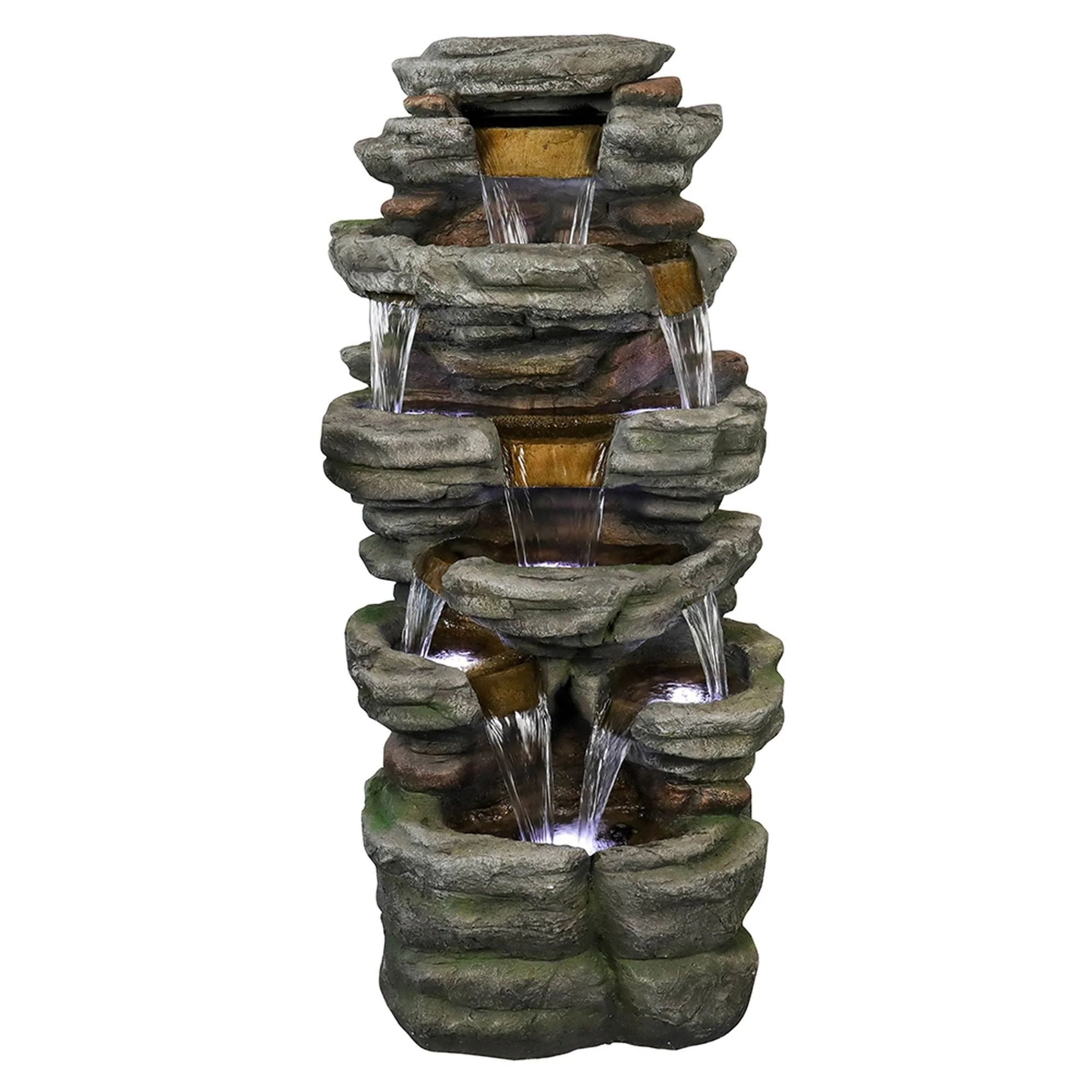 Willwolfer Rockery Outdoor Floor Water Fountain with Light LED 47.2" High Cascading Waterall for Yard Garden Patio Deck Home