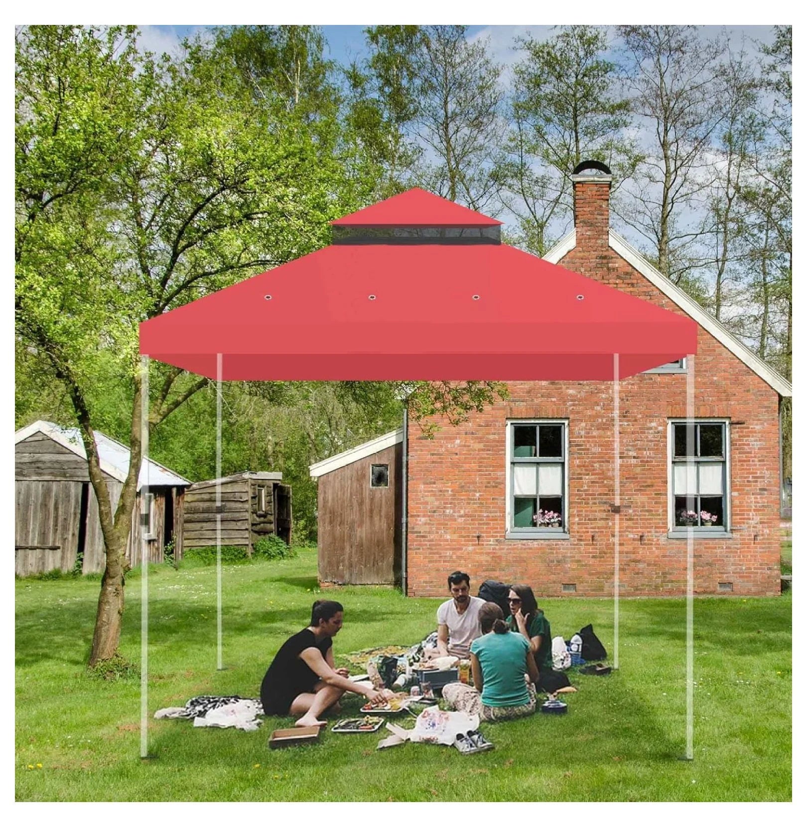 10x10 Ft 2-Tier Canopy Top Replacement for Petpvilit Gazebo Outdoor Yard Garden Patio Cover Red