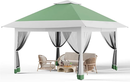 Instant Pop Up Patio Gazebo 13x13FT Canopy Tent with Full Netting for Family Parties and Outdoor Activities(Olive)