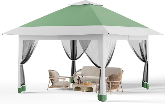 Instant Pop Up Patio Gazebo 13x13FT Canopy Tent with Full Netting for Family Parties and Outdoor Activities(Olive)