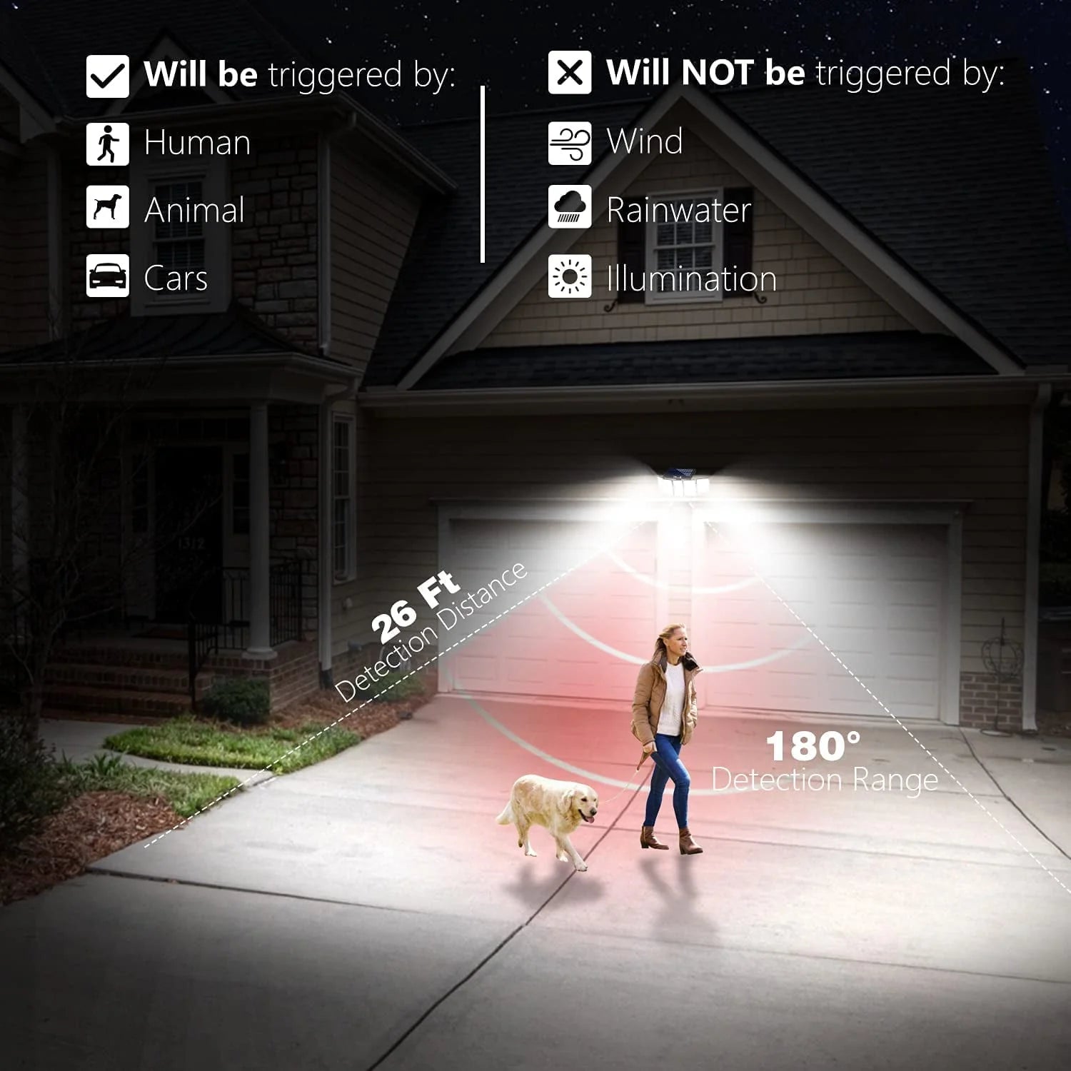 Solar Lights Outdoor AmeriTop 300 LED 7000K Motion Sensor Lights Cordless; 5 Adjustable Heads, 360° Wide Angle Illumination, IP65 Waterproof, Security LED Flood Light for Patio Yard Garden 2 Pack