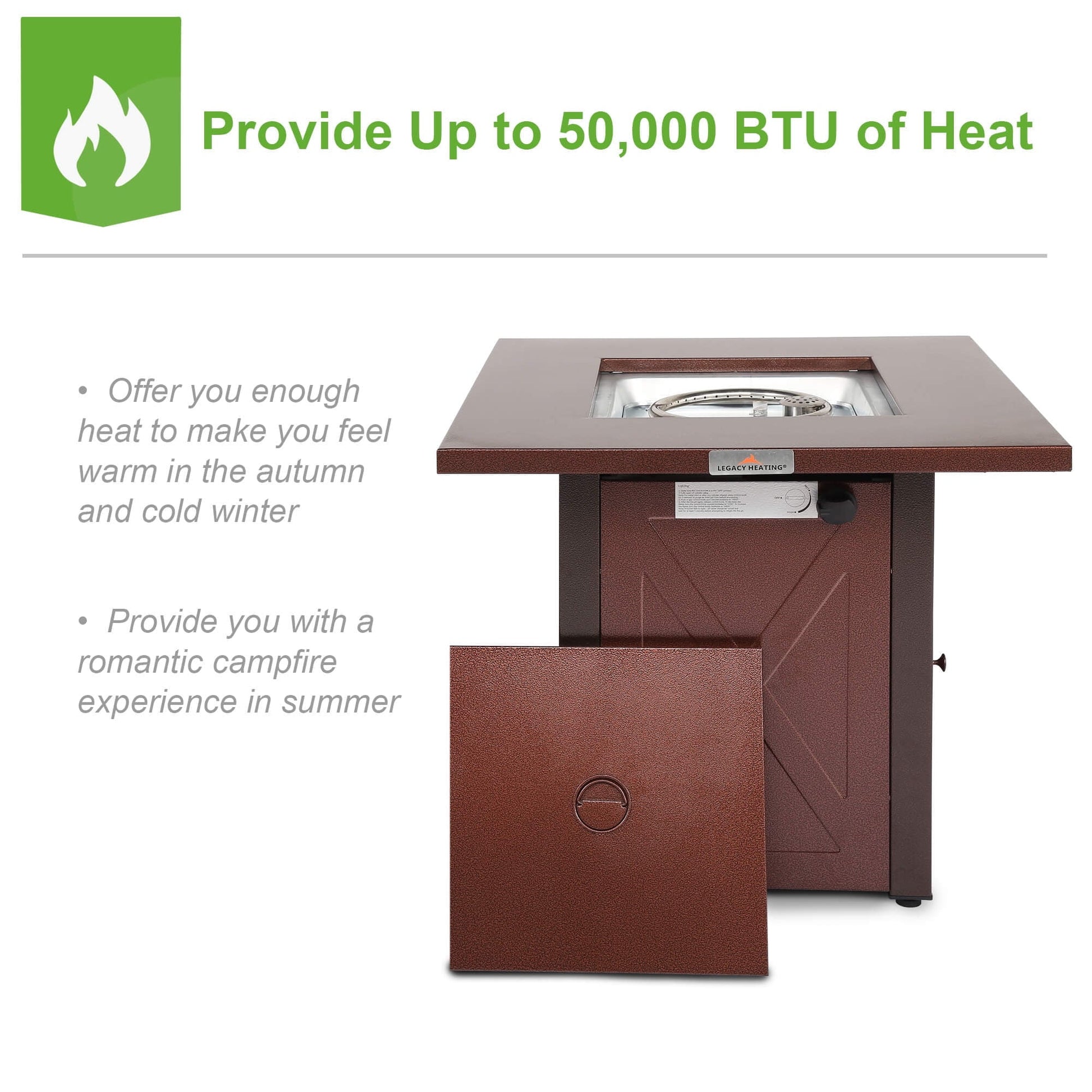 28 In Propane Fire Pit Table, Square Brown Texture Outdoor Gas Fire table with Lid & Lava rock, 50000 BTU, Auto-Ignition, Adjustable Flame, ETL-Certified, Suitable for Courtyard/Patio/Balcony