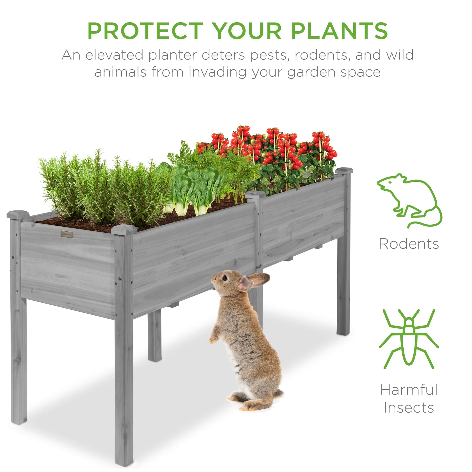 Best Choice Products 72x24x30in Raised Garden Bed, Elevated Wood Planter Box for Patio w/Divider Panel - Gray