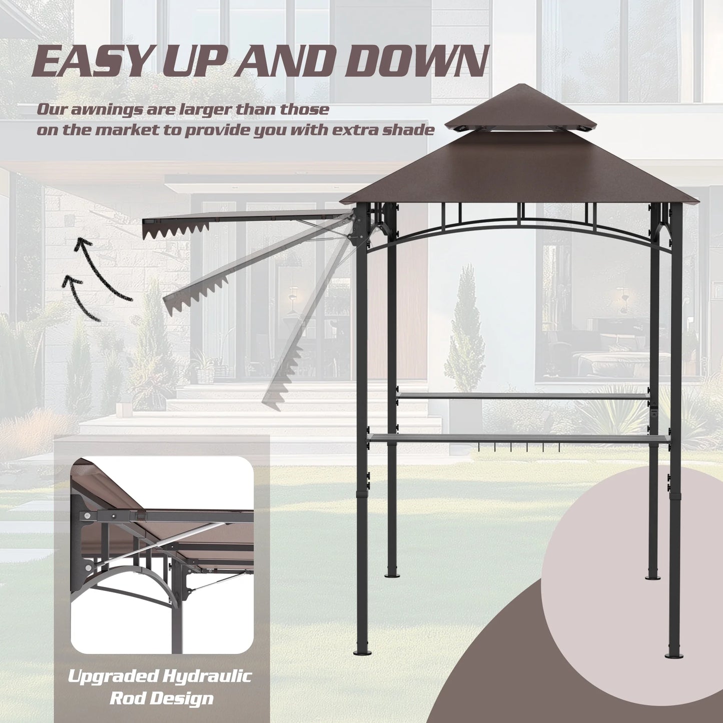 Magic Union 8'X8' Grill Gazebo Canopy - Heavy Duty Steel Frame, Double Tiered Grill Canopy for Outdoor Grill W/Shelves, Ceiling Hooks and Ground Stakes, Patio Canopy Tent BBQ Gazebo for Backyard