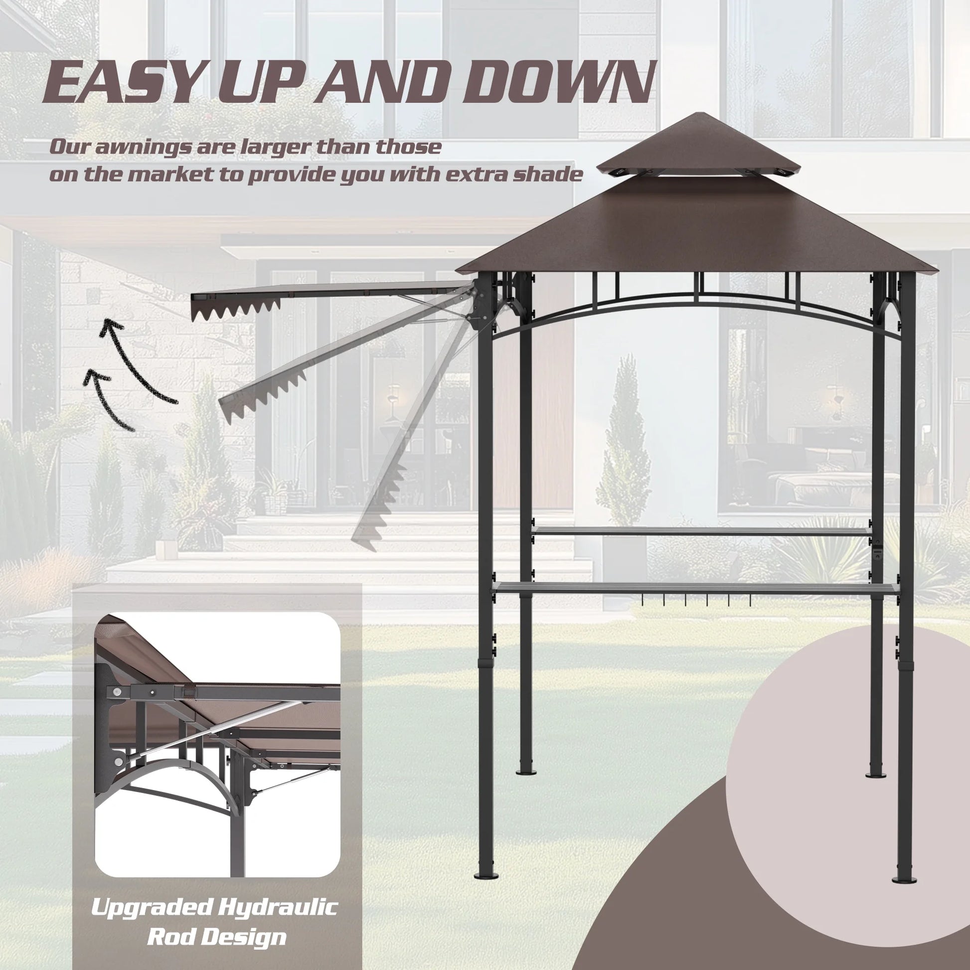 Magic Union 8'X8' Grill Gazebo Canopy - Heavy Duty Steel Frame, Double Tiered Grill Canopy for Outdoor Grill W/Shelves, Ceiling Hooks and Ground Stakes, Patio Canopy Tent BBQ Gazebo for Backyard
