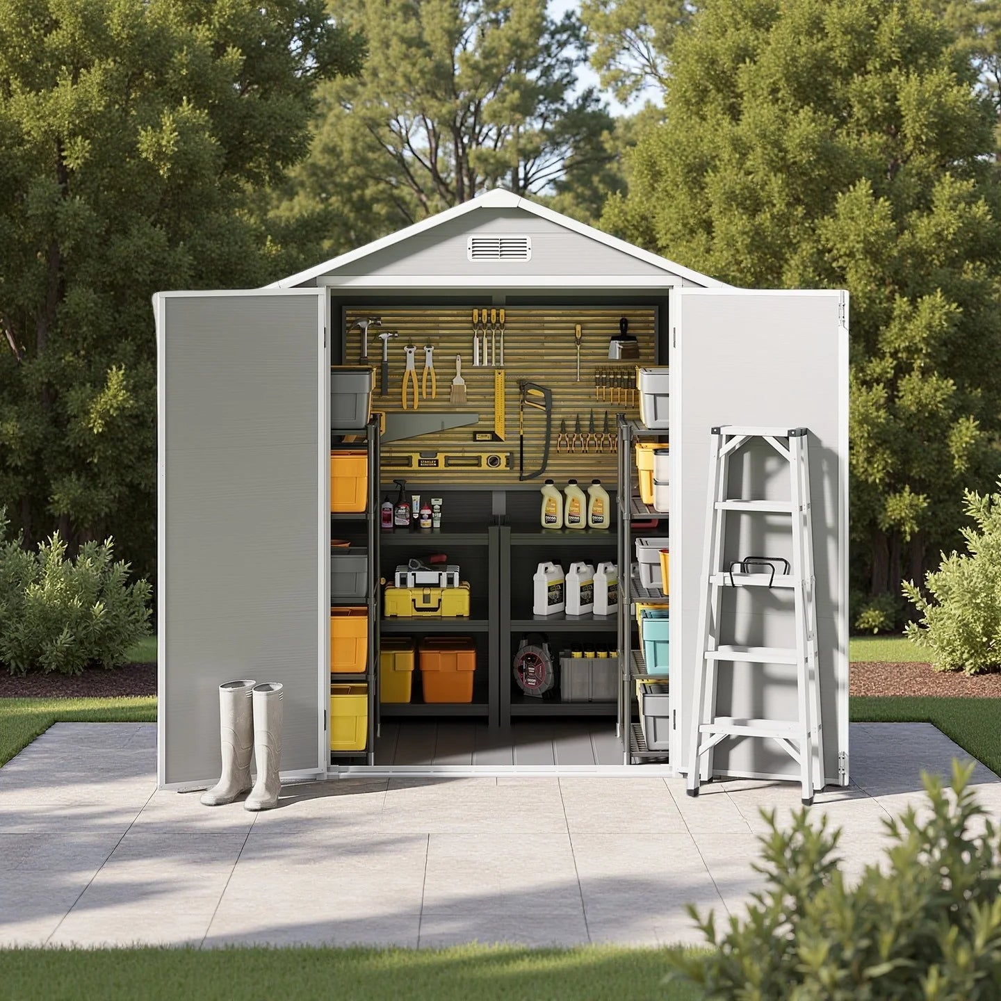 Asofer 6x4 FT Resin Storage Shed, Plastic Outdoor Shed with FloorSide Window, Lockable Door for Backyard, Garden, Patio, Gray