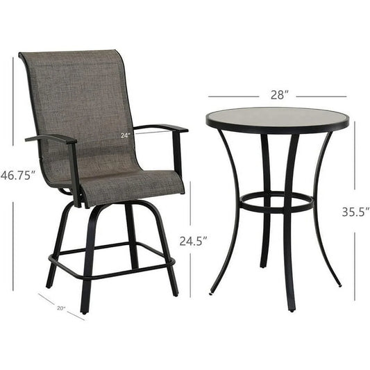 Grand Patio 3 Piece Modern Indoor& Outdoor Counter Height Patio Bar Set for Bistro, Steel Frame, 2 Chairs and 1 Sidetable,Coffee Table, Garden, Porch, Backyard