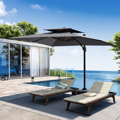 Pellebant Outdoor 9x11FT Patio Umbrella Cantilever Offset with No Base, Dual Top Navy Blue