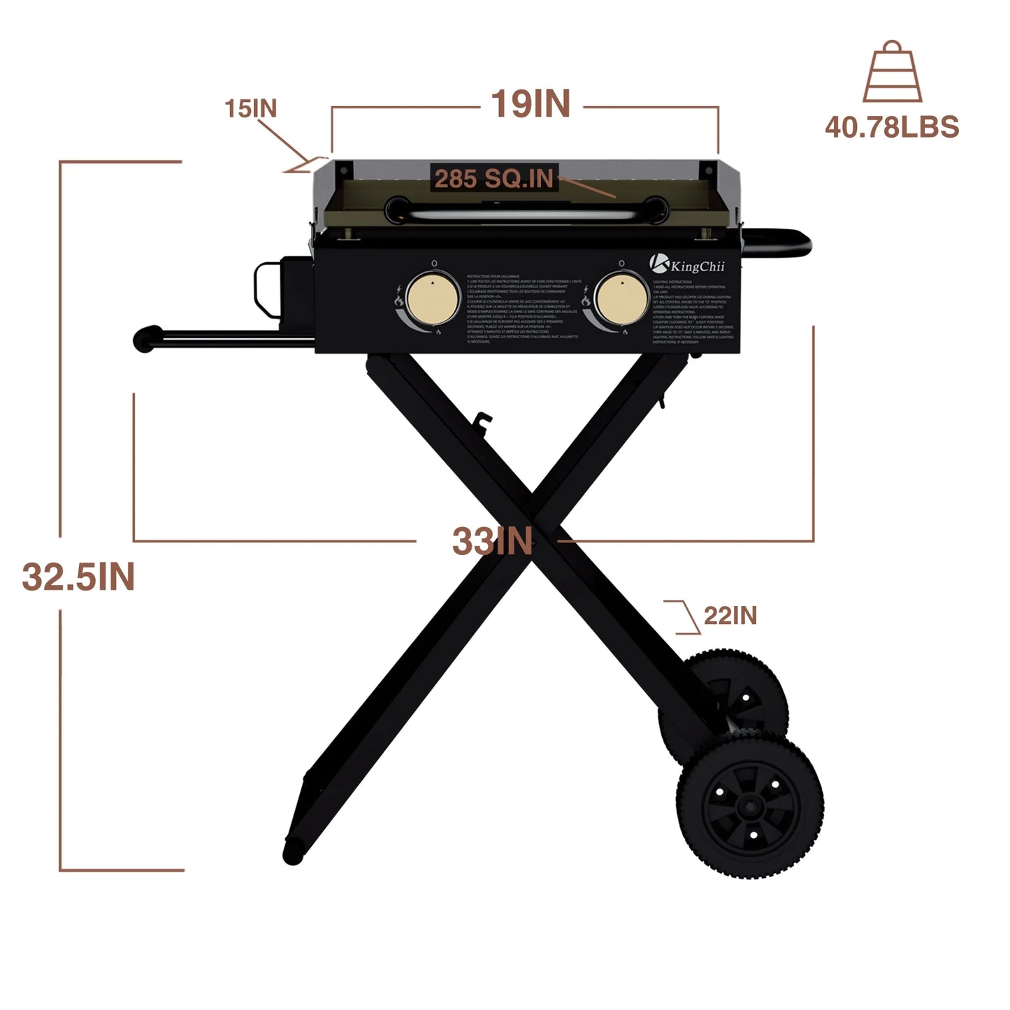 KingChii 2-Burner 19" Propane Griddle Outdoor Flat Top Gas Grill Griddle for Camping, Tailgating, BBQ, Parties, Backyard & Patio