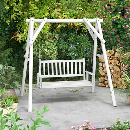 Costway 3-Person Wooden Outdoor Porch Swing Heavy Duty Patio Hanging Bench Chair White