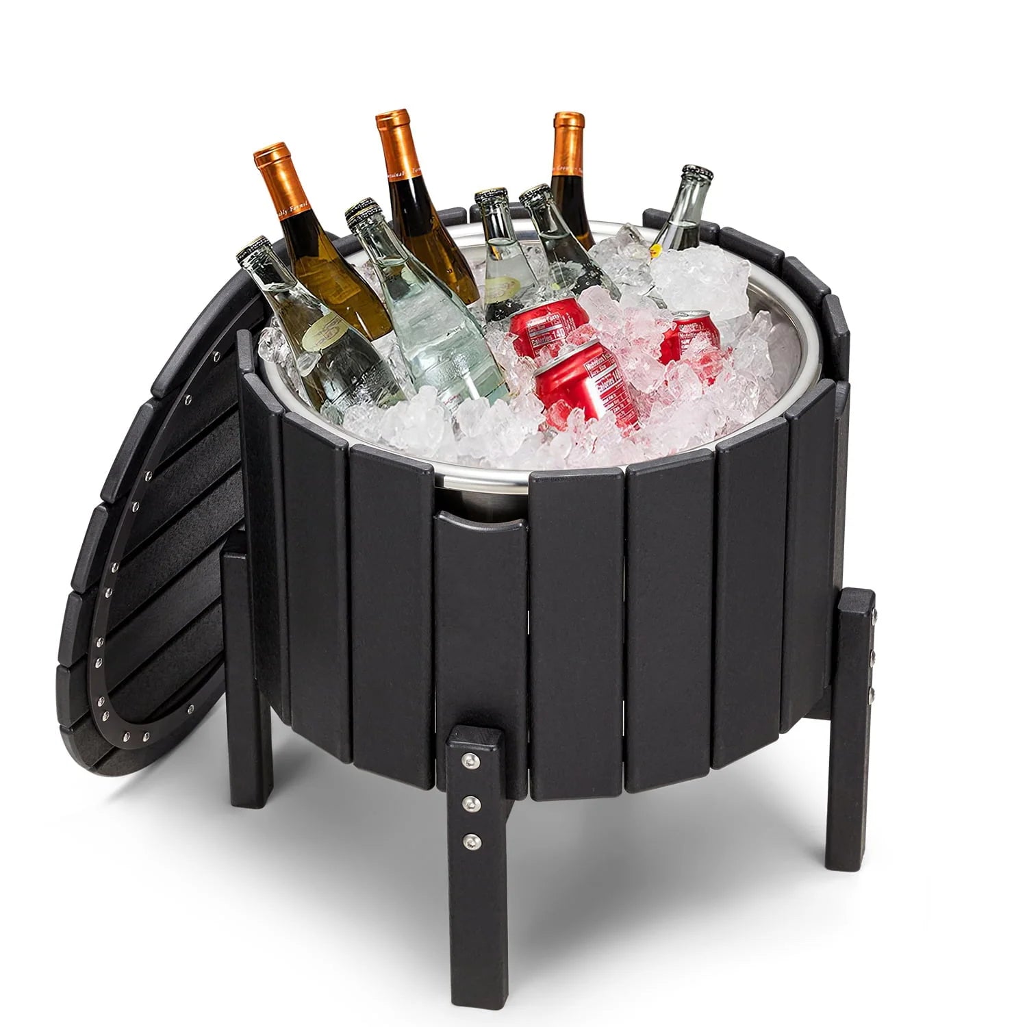 Erinnyees Outdoor Patio Cooler, Cooler Table for Patio and Deck, HDPE, Black