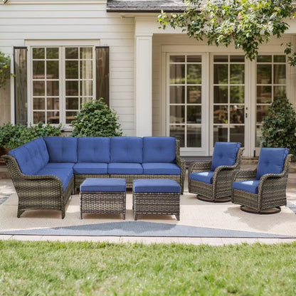 Gymojoy 2-Piece Outdoor Patio Furniture Set, L-Shaped Sectional Sofa, All-Weather PE Wicker Rattan Conversation Set,Brown/Gray